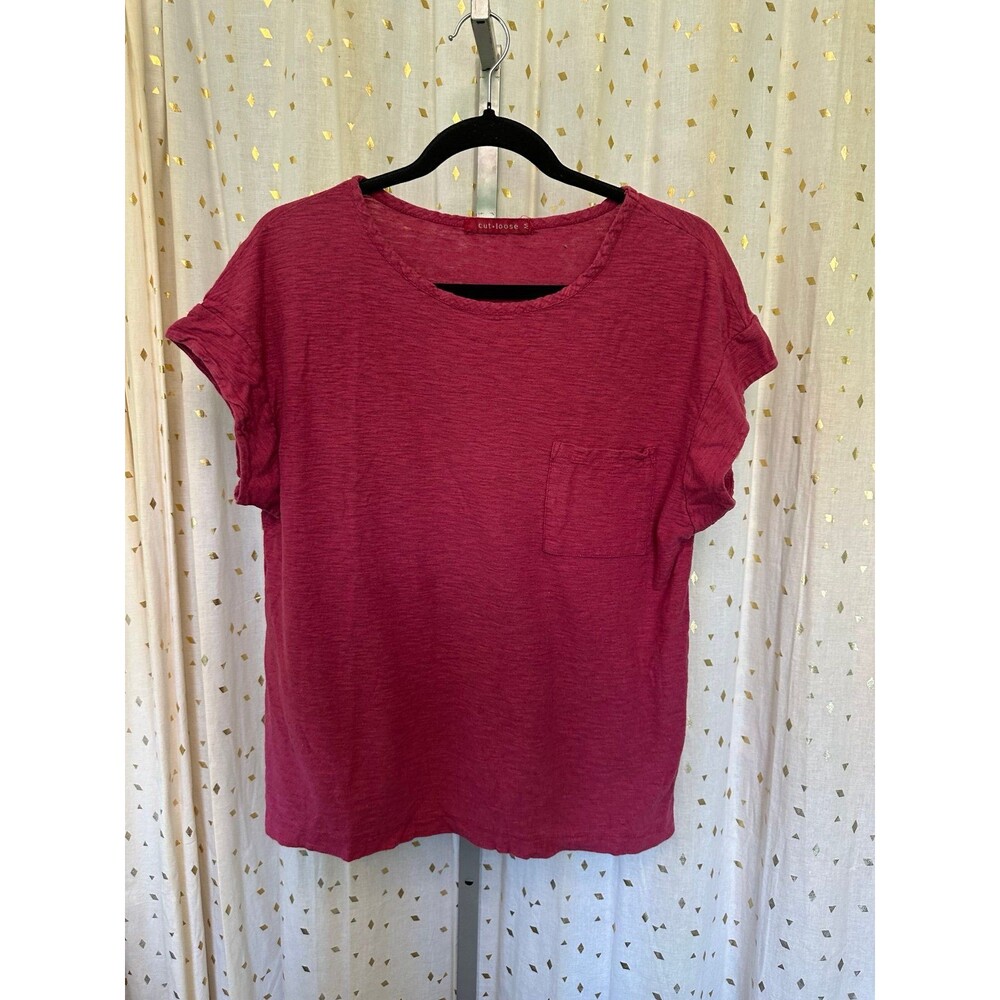 Cut Loose Cotton Linen Blend Magenta Slub Texture Short-Sleeve T-Shirt M